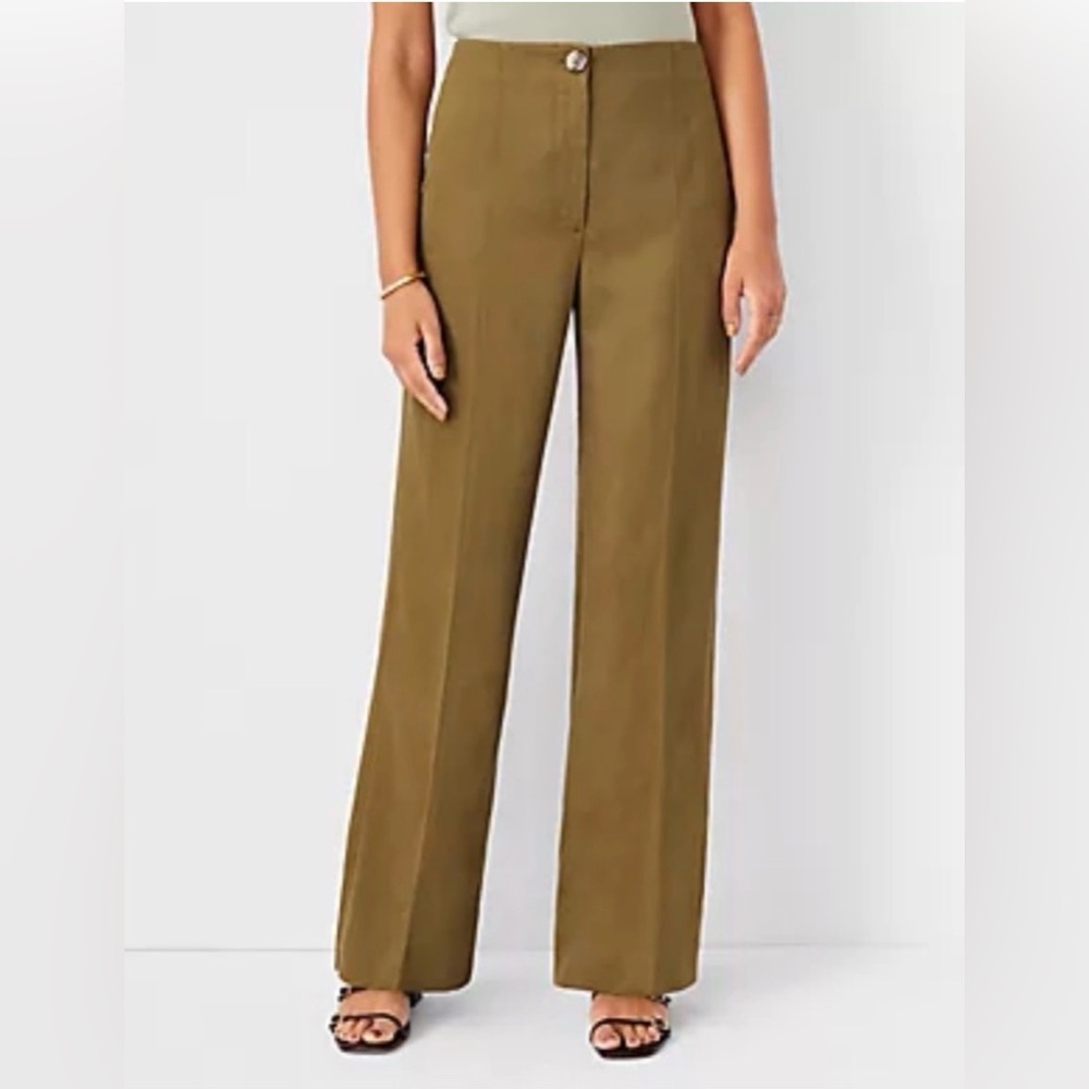 Ann Taylor Olive Green Wide-Leg High-Rise Pants